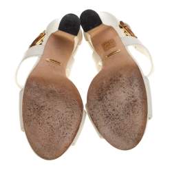 مملوكة مسبقًا Gucci White Leather Lifford Bamboo Buckle Block Heel Sandals Size 37.5