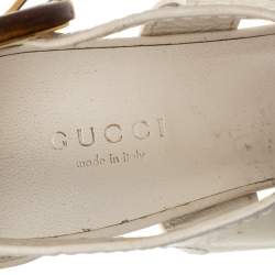 مملوكة مسبقًا Gucci White Leather Lifford Bamboo Buckle Block Heel Sandals Size 37.5