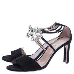 Gucci Black Suede Leather Crystal Embellished GG Interlock Ankle Strap Sandals Size 40