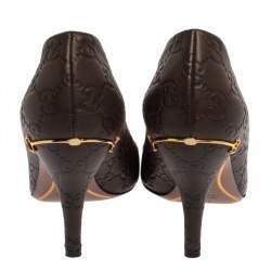 Gucci Brown GG Leather Round Toe Pumps Size 38