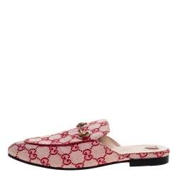 Gucci White/Red GG Canvas Princetown Flat Mules Size 38