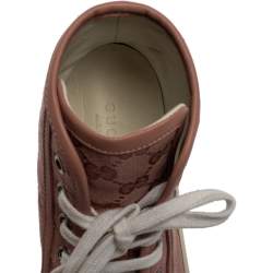 Pre Owned Gucci Pink GG Supreme Canvas and Leather Cap Toe High Top Sneakers Size 35