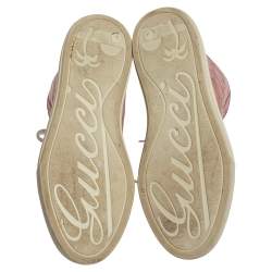 Pre Owned Gucci Pink GG Supreme Canvas and Leather Cap Toe High Top Sneakers Size 35