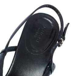 Pre Owned Gucci Black Leather Block Heel Ankle Strap Thong Sandals Size 41