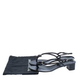 Pre Owned Gucci Black Leather Block Heel Ankle Strap Thong Sandals Size 41