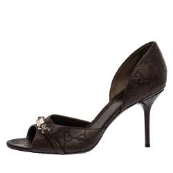 مملوكة مسبقًا Gucci Brown Guccissima Leather Horsebit D'orsay Peep Toe Pumps Size 37