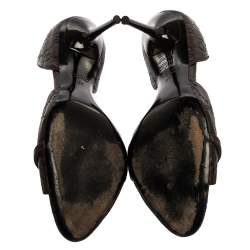 مملوكة مسبقًا Gucci Brown Guccissima Leather Horsebit D'orsay Peep Toe Pumps Size 37