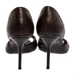 مملوكة مسبقًا Gucci Brown Guccissima Leather Horsebit D'orsay Peep Toe Pumps Size 37