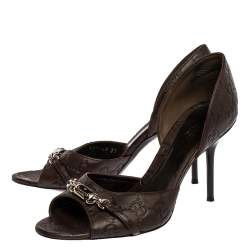 مملوكة مسبقًا Gucci Brown Guccissima Leather Horsebit D'orsay Peep Toe Pumps Size 37