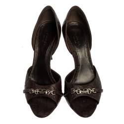 مملوكة مسبقًا Gucci Brown Guccissima Leather Horsebit D'orsay Peep Toe Pumps Size 37