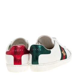 مملوكة مسبقًا Gucci White Leather Embroidered Bee Ace Low-Top Sneakers Size 37