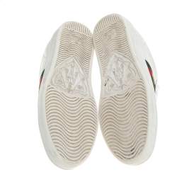 مملوكة مسبقًا Gucci White Leather Embroidered Bee Ace Low-Top Sneakers Size 37