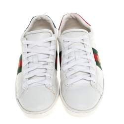 مملوكة مسبقًا Gucci White Leather Embroidered Bee Ace Low-Top Sneakers Size 37