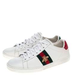 مملوكة مسبقًا Gucci White Leather Embroidered Bee Ace Low-Top Sneakers Size 37