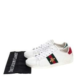 مملوكة مسبقًا Gucci White Leather Embroidered Bee Ace Low-Top Sneakers Size 37