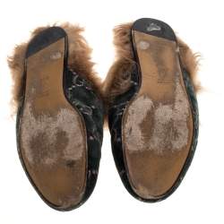 Pre Owned حذاء مول فلات غوتشي برينستاون بطانة فرو وقطيفة جي جي أخضر مقاس 38.5