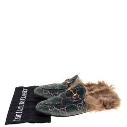 Pre Owned حذاء مول فلات غوتشي برينستاون بطانة فرو وقطيفة جي جي أخضر مقاس 38.5