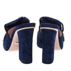 Pre Owned صندل سلايد غوتشي شراشيب مارمونت جي جي سويدي كحلي مقاس 38