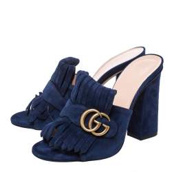 Pre Owned صندل سلايد غوتشي شراشيب مارمونت جي جي سويدي كحلي مقاس 38