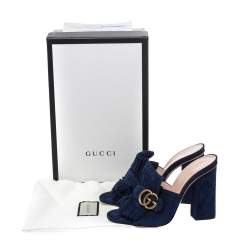 Pre Owned صندل سلايد غوتشي شراشيب مارمونت جي جي سويدي كحلي مقاس 38