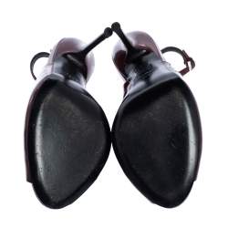 Pre Owned Gucci Burgundy Patent Leather Peep Toe Slingback Sandals Size 37.5