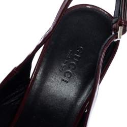 Pre Owned Gucci Burgundy Patent Leather Peep Toe Slingback Sandals Size 37.5