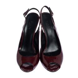 Pre Owned Gucci Burgundy Patent Leather Peep Toe Slingback Sandals Size 37.5