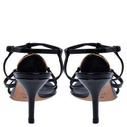 Pre Owned Gucci Black Patent Leather Interlocking GG Logo Strappy Sandals Size 36.5