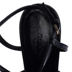 Pre Owned Gucci Black Patent Leather Interlocking GG Logo Strappy Sandals Size 36.5