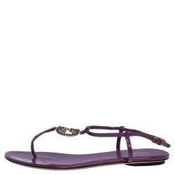 Pre Owned Gucci Purple Patent Leather GG Interlocking Ankle Strap Flat Sandals Size 39