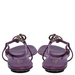 Pre Owned Gucci Purple Patent Leather GG Interlocking Ankle Strap Flat Sandals Size 39