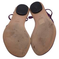 Pre Owned Gucci Purple Patent Leather GG Interlocking Ankle Strap Flat Sandals Size 39