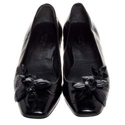 Gucci Black Patent Leather Flower Embellished Ballet Flats Size 37