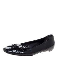 Gucci Black Patent Leather Flower Embellished Ballet Flats Size 37