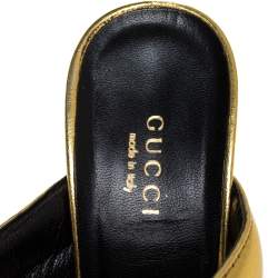 Pre Owned Gucci Metallic Gold Leather Sylvia Cross Strap Block Heel Sandals Size 37