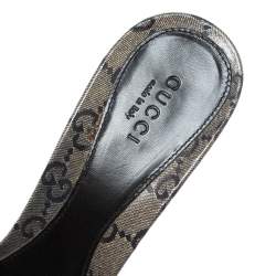 Pre Owned Gucci Navy Blue GG Crystal Canvas Horsebit Open Toe Sandals Size 37