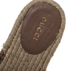 Pre Owned Gucci Beige Leather GG Marmont Platform Espadrilles Mules Size 38