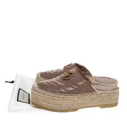 Pre Owned Gucci Beige Leather GG Marmont Platform Espadrilles Mules Size 38
