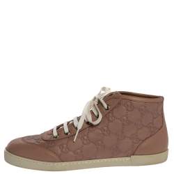 Gucci Nude Pink Guccissima Leather Lace High Top Sneakers Size 37