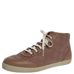 Gucci Nude Pink Guccissima Leather Lace High Top Sneakers Size 37