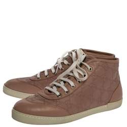 Gucci Nude Pink Guccissima Leather Lace High Top Sneakers Size 37