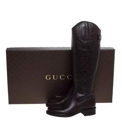 Gucci Dark Brown Guccissima Leather Knee Length Riding Boots Size 38.5