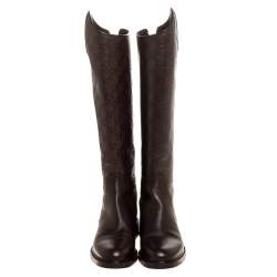Gucci Dark Brown Guccissima Leather Knee Length Riding Boots Size 38.5