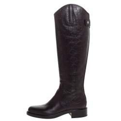 Gucci Dark Brown Guccissima Leather Knee Length Riding Boots Size 38.5