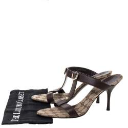 Pre Owned Gucci Brown Leather T-Strap Slide Sandals Size 40.5