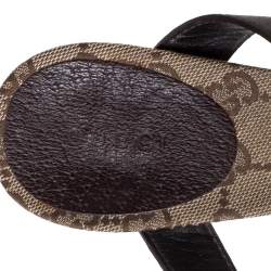 Pre Owned Gucci Brown Leather T-Strap Slide Sandals Size 40.5