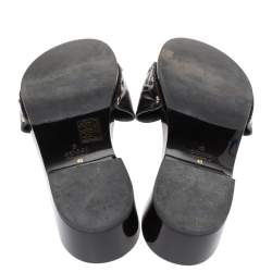 Pre Owned Gucci Black Patent Leather Horsebit Platform Clog Sandals Size 40