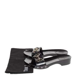 Pre Owned Gucci Black Patent Leather Horsebit Platform Clog Sandals Size 40