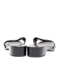 Pre Owned Gucci Black Patent Leather Horsebit Platform Clog Sandals Size 40