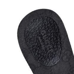 Pre Owned Gucci Black Leather And Web Canvas Buckle Detail Slide Sandals Size 41